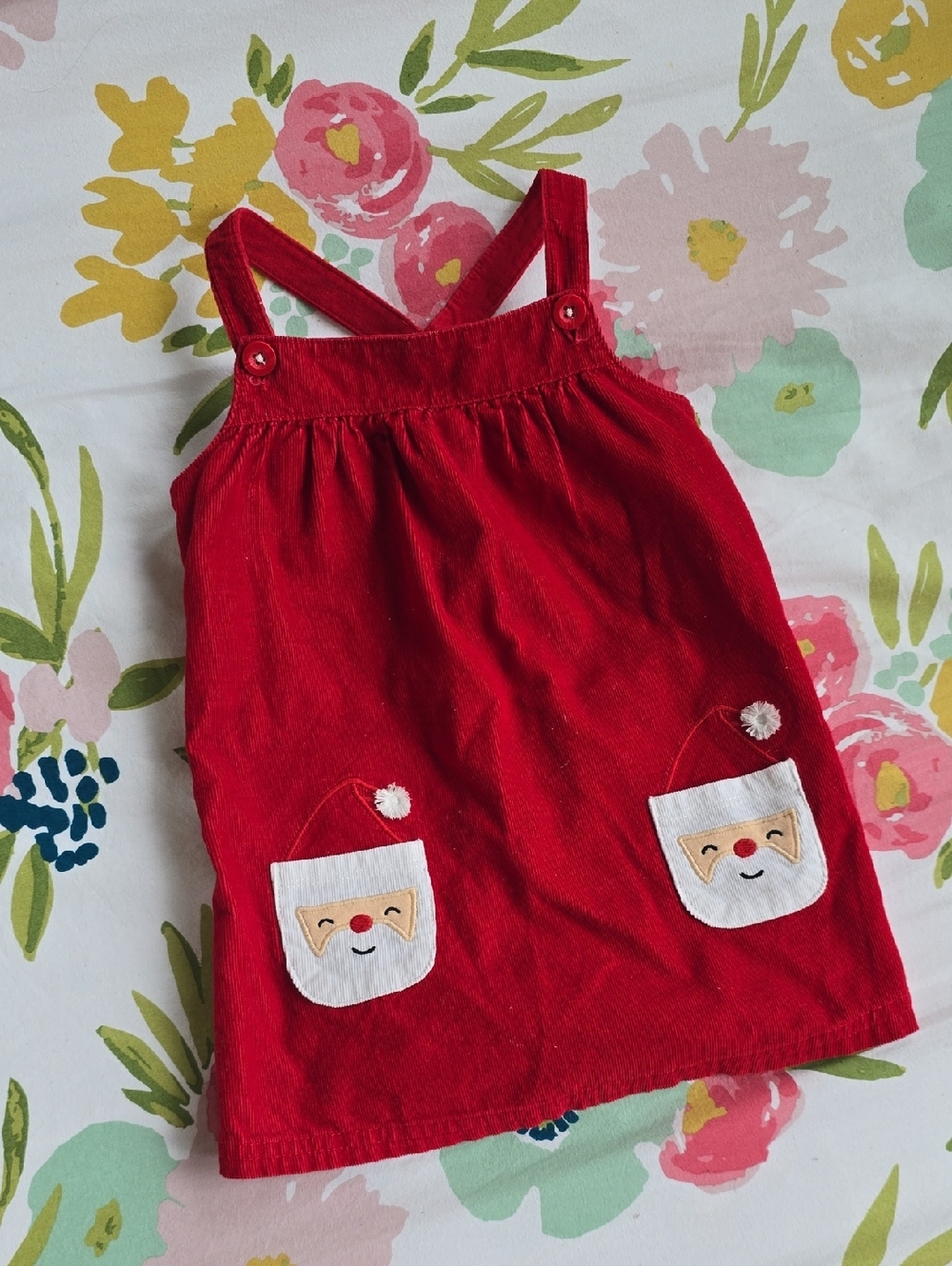18 Month Christmas Clothes Bundle- Red Corduroy Santa Dress & Long Sleeve Tees